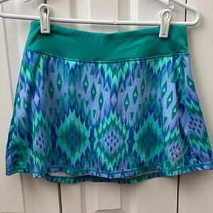 Patterned Green and Blue Women's Tennis Skort
